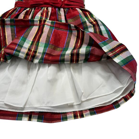 BONNIE JEAN Holiday Metallic Plaid Dress Size 6X Girls Red Green White Party Bow - Picture 4 of 5